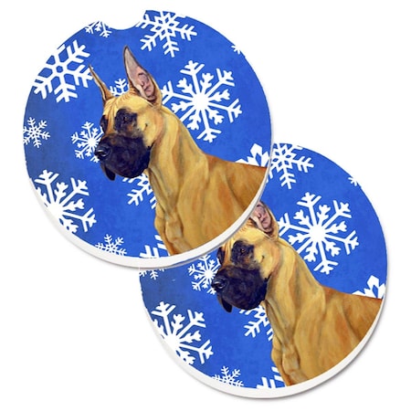 Carolines Treasures Great Dane Winter Snowflakes Holiday Set of 2 Cup Holder Car Coaster LH9265CARC